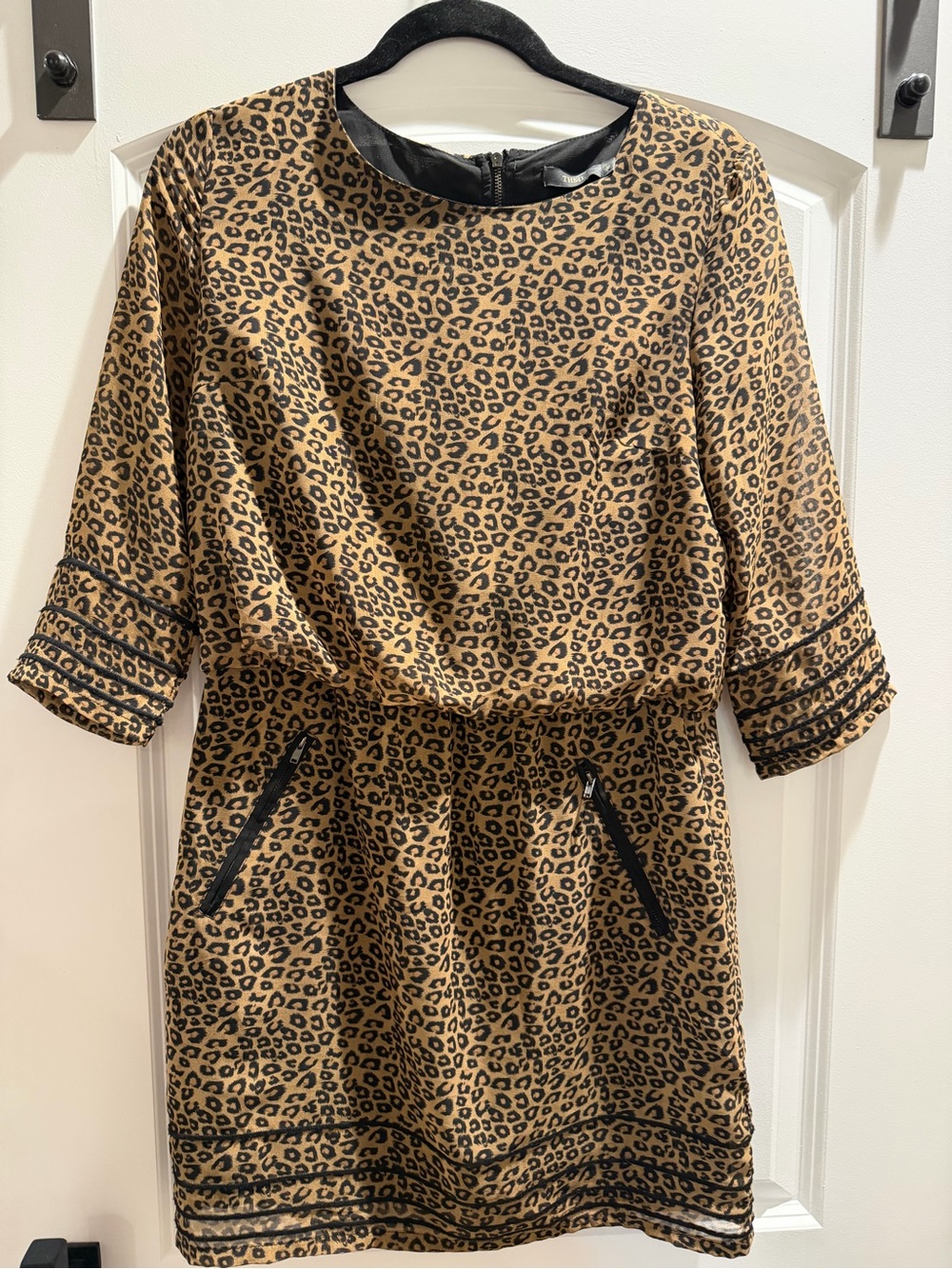THML Leopard Print Long Sleeve Shift Dress in Brown and Black